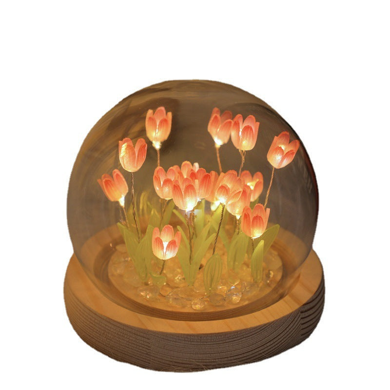 Handmade Tulip Night Light Heat Shrinkable Film DIY Material Bedside Ornament Home Decor Exquisite Gift For Mother Gitlfriend