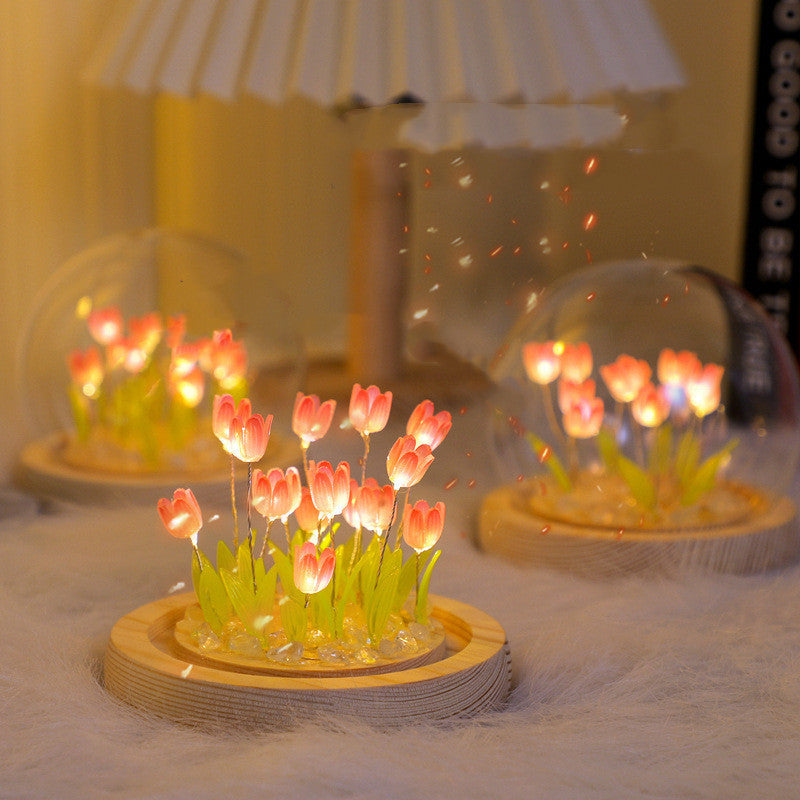 Handmade Tulip Night Light Heat Shrinkable Film DIY Material Bedside Ornament Home Decor Exquisite Gift For Mother Gitlfriend